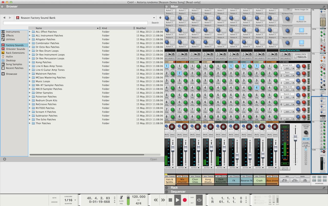 Propellerhead Reason retains its user-friendly sequencer as well as the rack and great mixer.