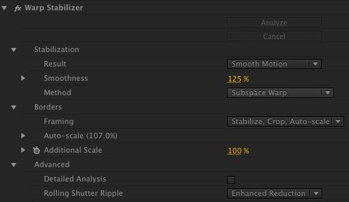 warp stabilizer requires dimensions to match sequence