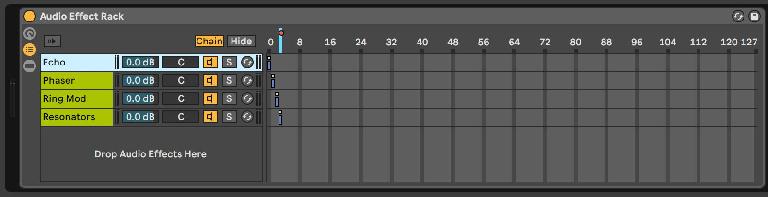 Configuring the Audio Effect Rack Chain Selector.
