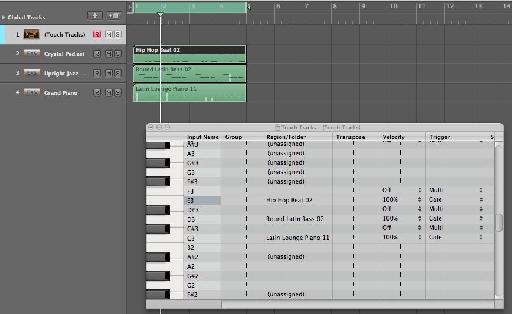 Touch Tracks populated with regions on C3, D3 and E3.