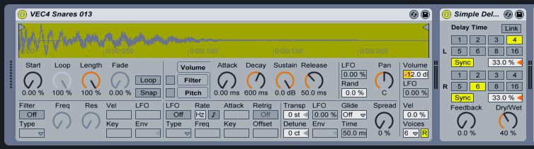 Snare delay settings