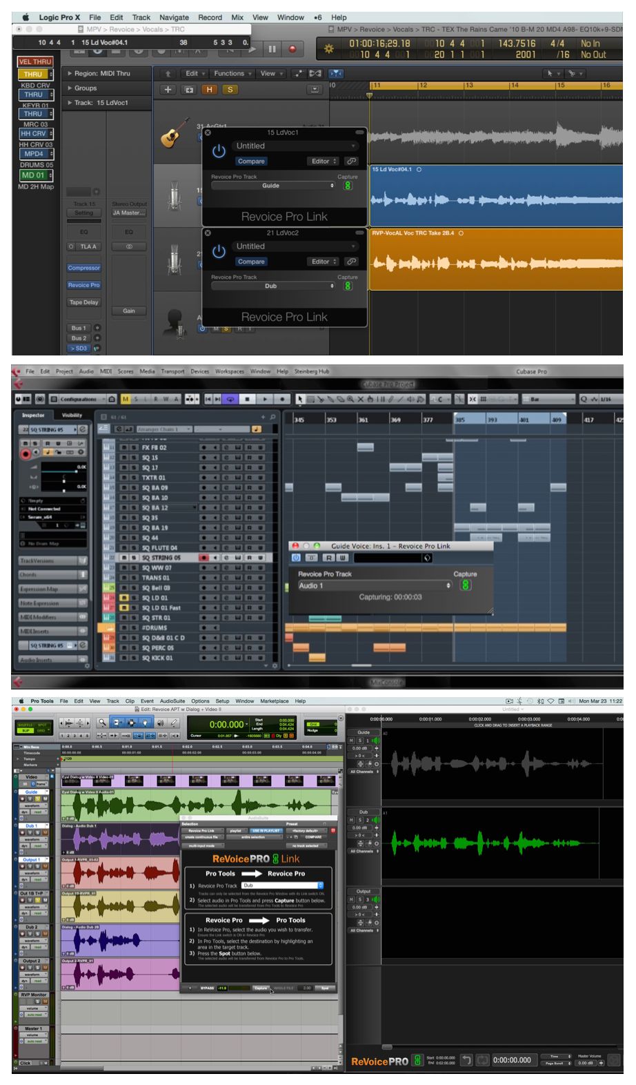 Fig 3 Revoice's Link plug-ins, for transferring audio, in various DAWs.