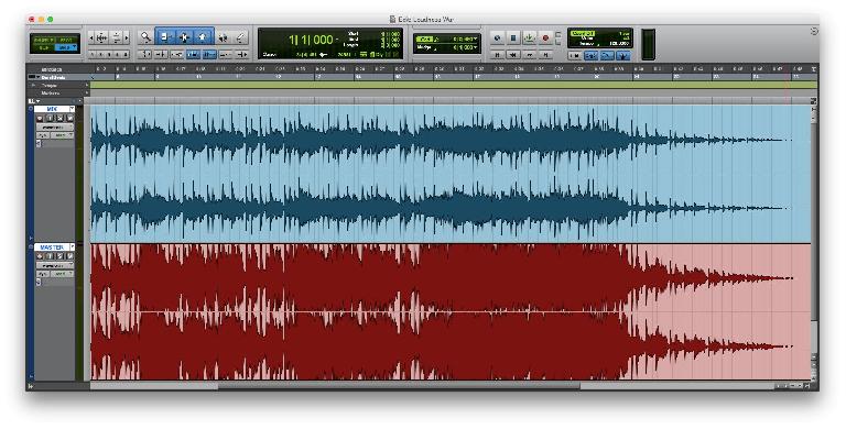 Fig 4 The Loudness Wars in action: a mix whose average level has been cranked up via brickwall limiting.