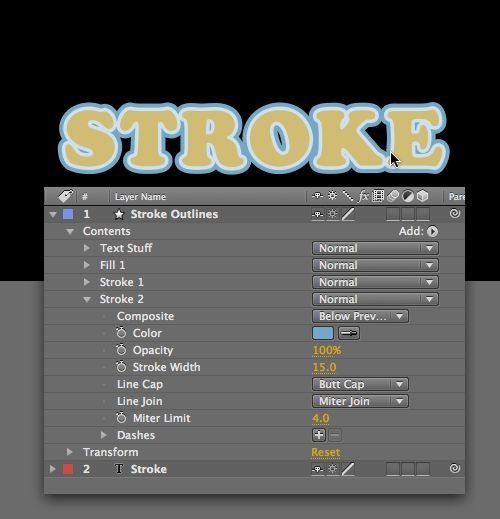 after effects 2014 shape layer stroke options