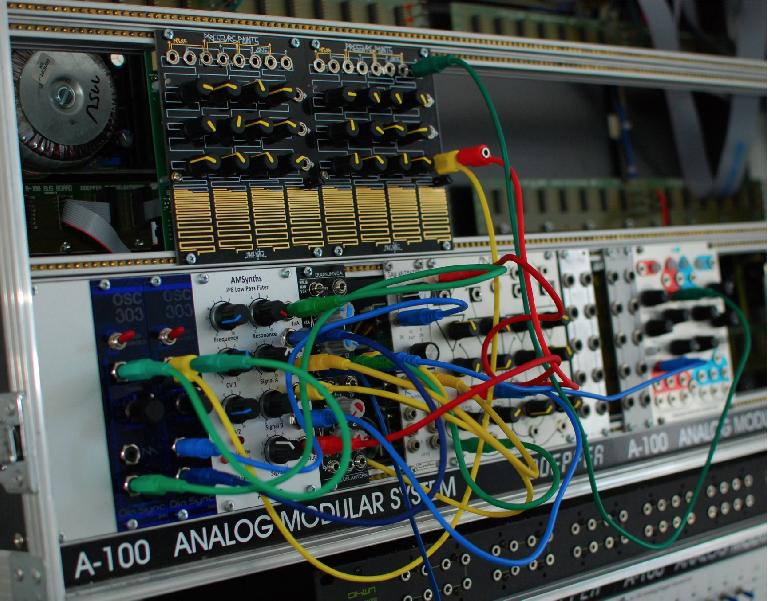 Figure 2: A contemporary modular synth built from modules by a variety of manufacturers. Photo courtesy of Brandon Daniel.