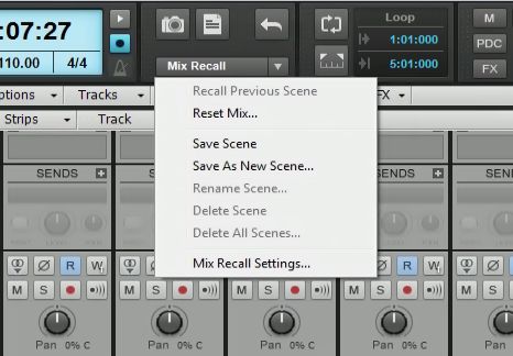 Mix Recall Dialog Box