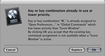 Key Command conflict alert