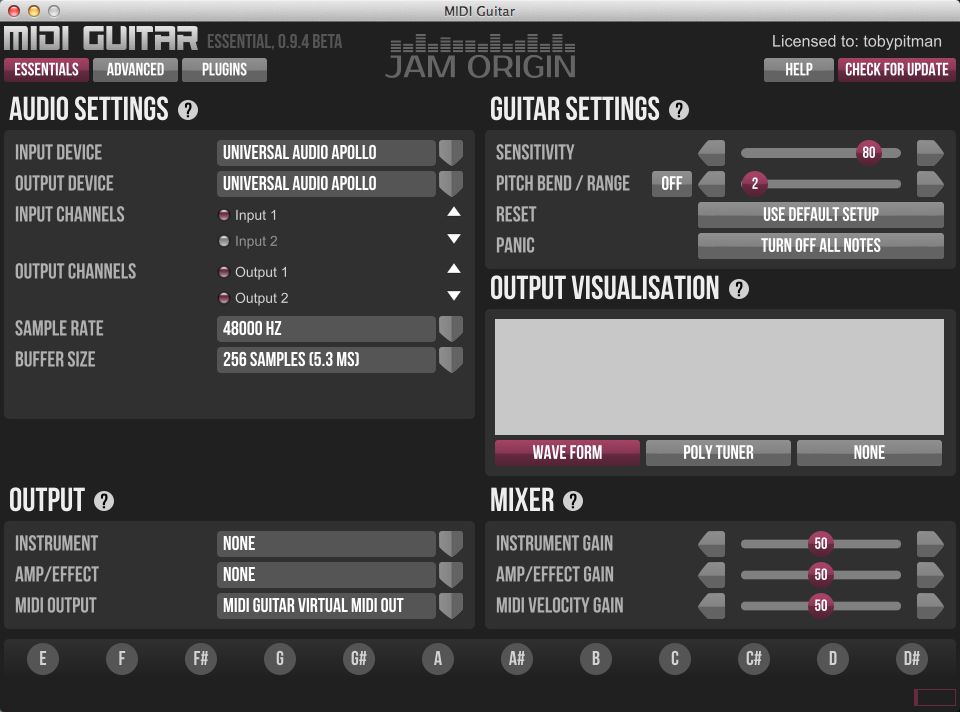 Fx midi deals guitar jam origin