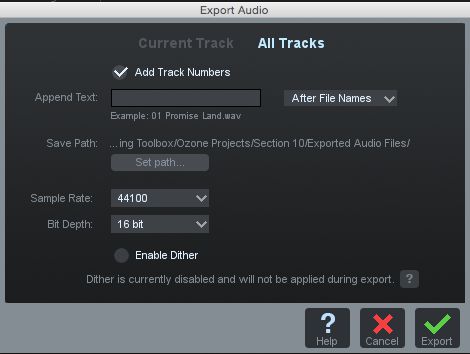 Figure 5. The Add Track Numbers checkbox in the Export Audio window.