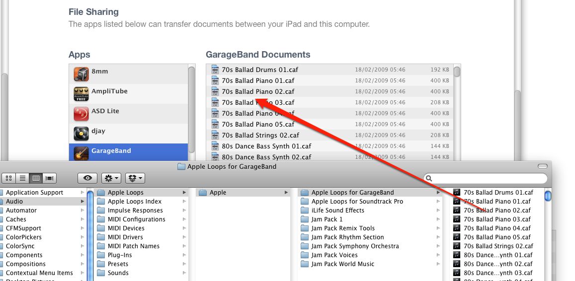 Importing Apple Loops to GarageBand documents in iTunes File Sharing area