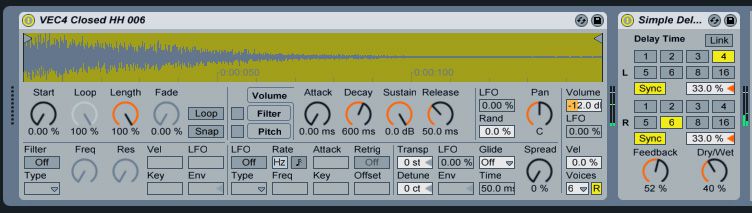 ableton simple delay time