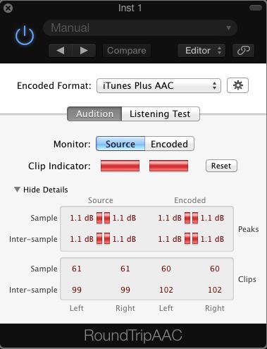 RoundTripAAC Showing peaks and intersample peaks