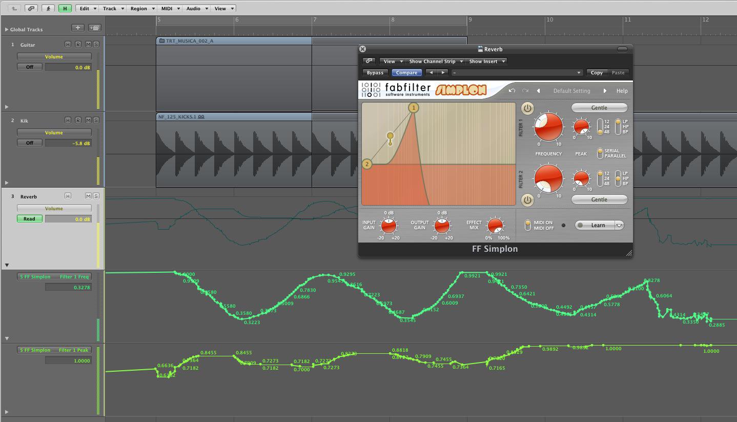 Fabfilter's Simplon is automated to generate a dynamic filter effect