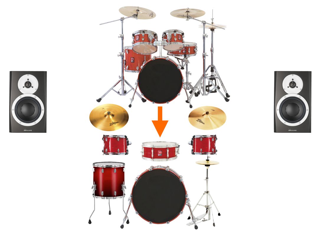 Typical Drum Panning: Kick & Snare dead center; other drums & cymbals around half-way left & right.
