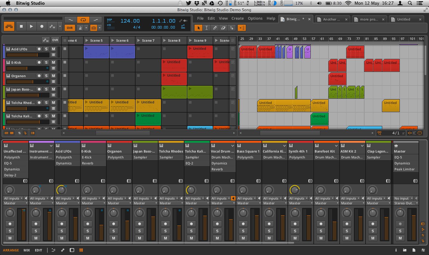 It's easy to switch between projects in Bitwig.