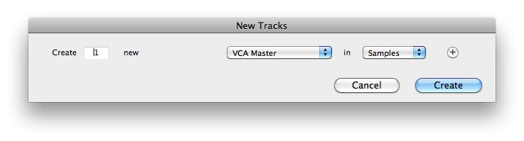 Adding a New VCA Master in Pro Tools.