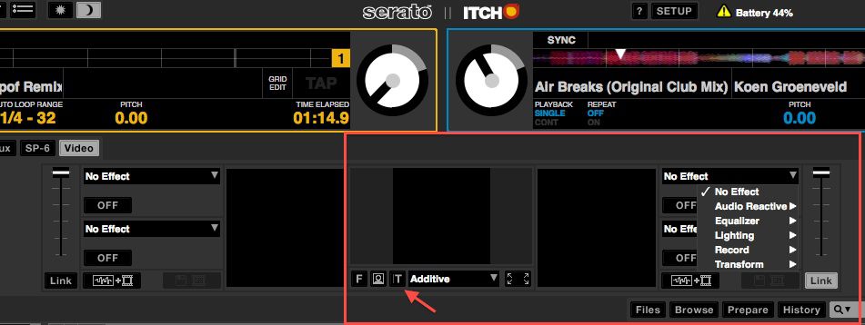 Serato Video also allows you to animate text by clicking the Text Effects button underneath the main output display.