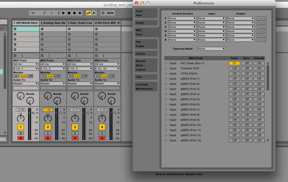 Figure 1 – Configuring Instruments and MIDI in Ableton Live