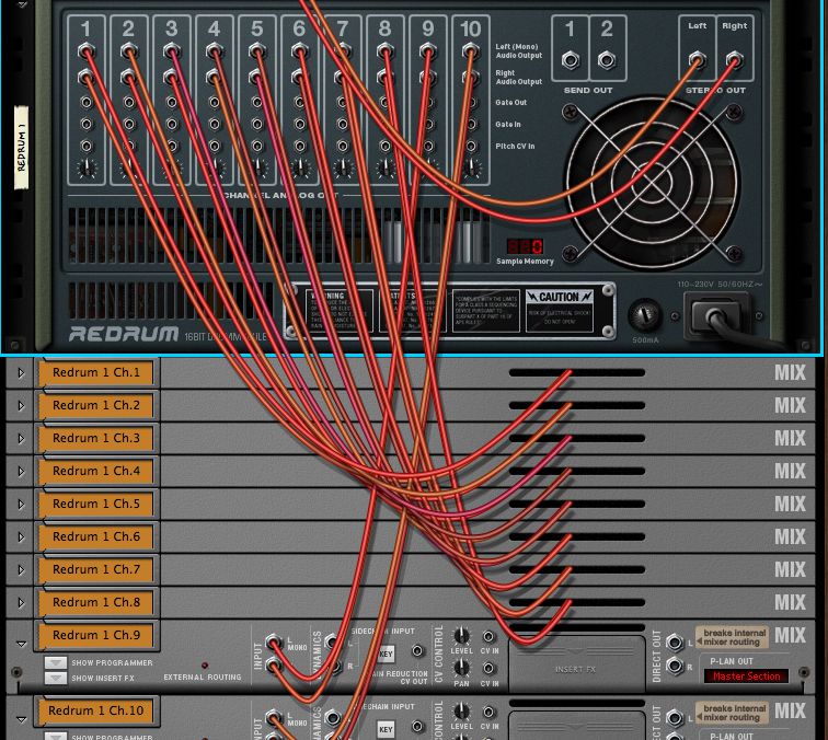 Repeating the routing from all Mix channels and Redrum outputs