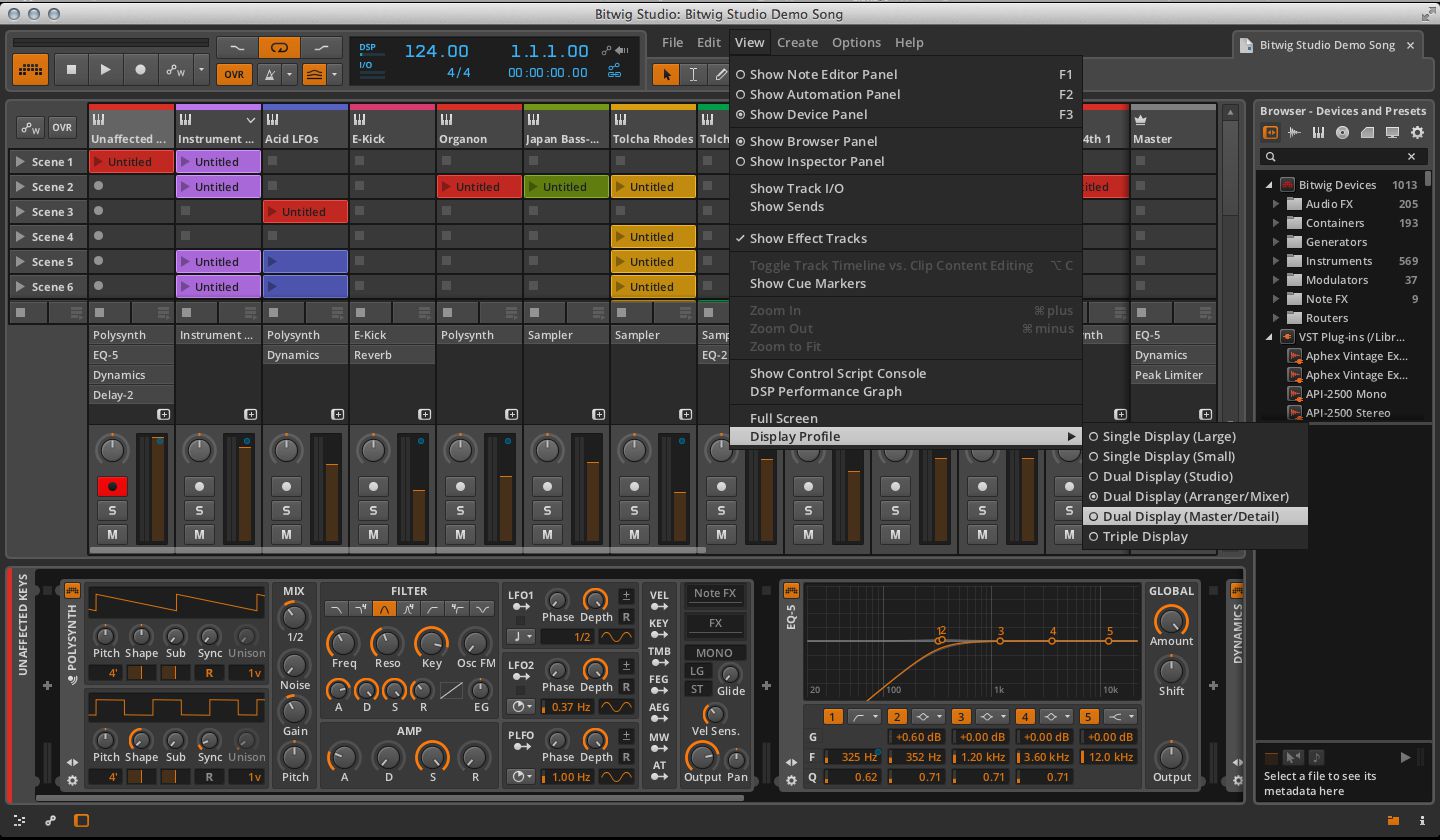 Bitwig lets you choose between different display profiles.