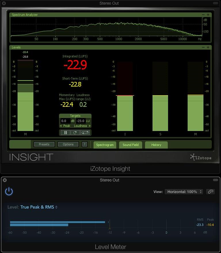 Meters Showing -20dB -23LUFS