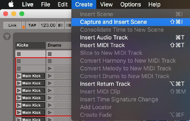The Capture and Insert Scene command in the Create menu.