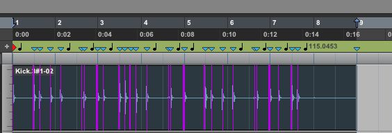 Clicking 'Generate' creates Tempo Events at each Beat Marker; the region now fits 8 bars exactly on the timing grid