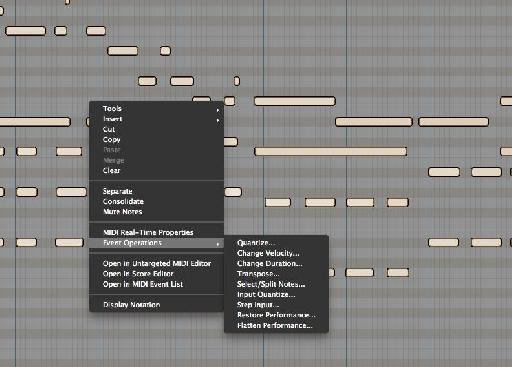 Contextual Menu in MIDI Edit Window.