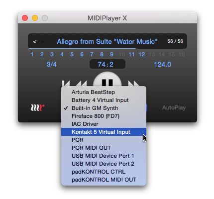 Selecting outputs in MIDIPlayer X is a click away.