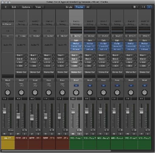 Mastering processors on the individual mix tracks.