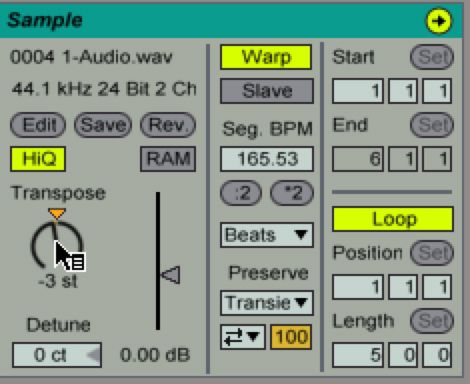 transpose down 3 steps in the clip editor.