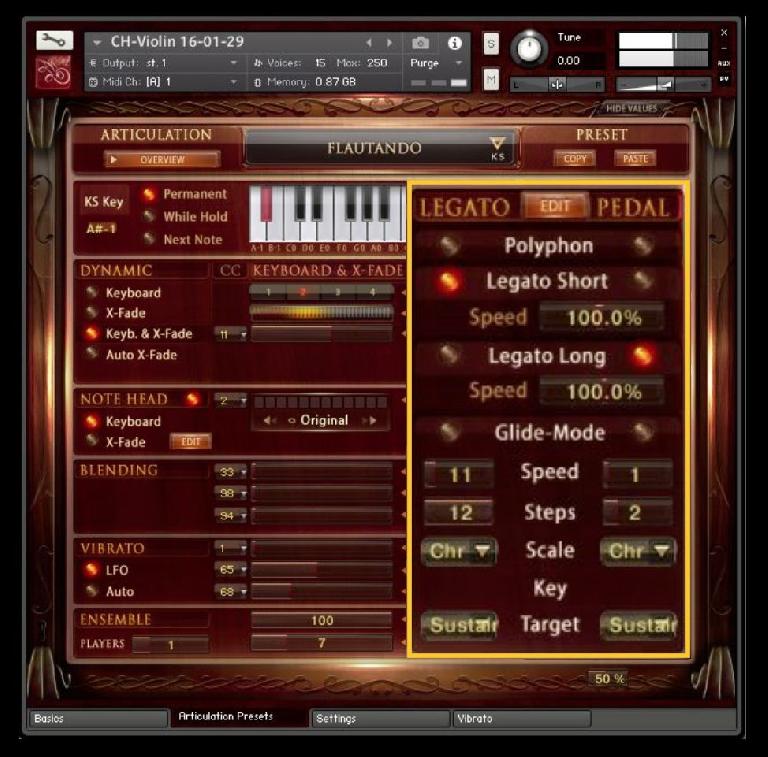 Mono/legato options in a typical virtual instrument
