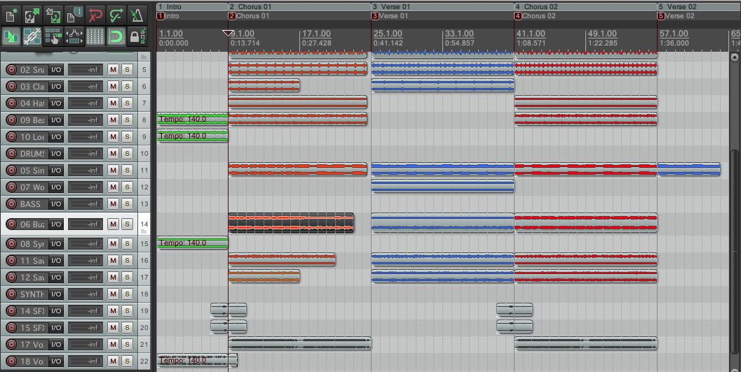 This is what my arrangement looks like before the Ripple Editing per track. You can see I have an item selected.