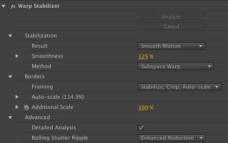 warp stabilizer requires clip dimensions to match