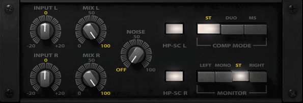 Fig 3 The extra features in the Waves dbx 160: Mix (for parallel compression), Noise, HPF, and stereo processing options