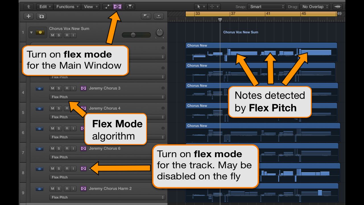Getting Flex Pitch going in the Main Window of Logic X.