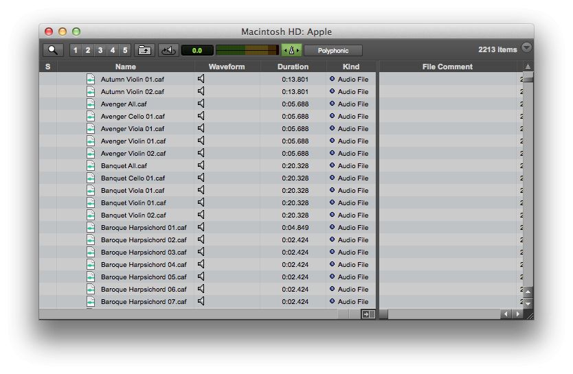 The same files viewed in Pro Tools.