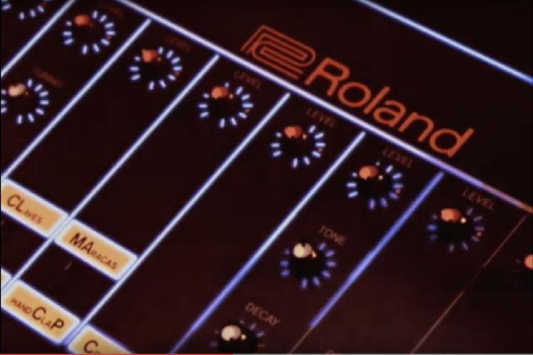 closeup of the iconic Roland TR-808 drum machine.