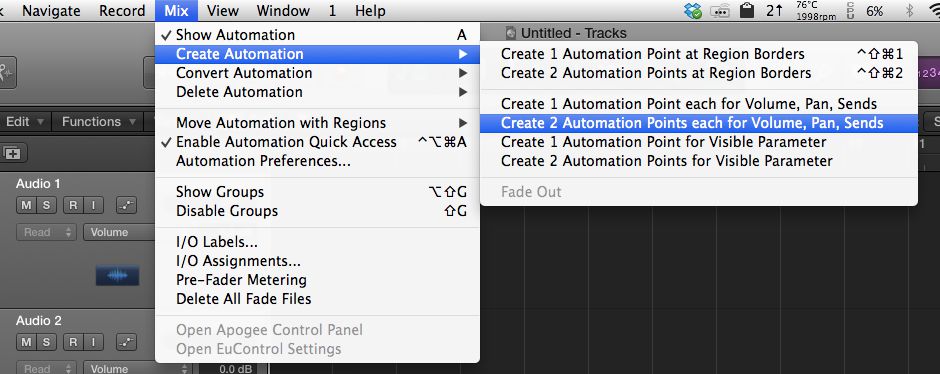If you'd prefer to use menu commands, you can find these under Mix > Create Automation > ...