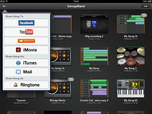 GarageBand’s Share menu.