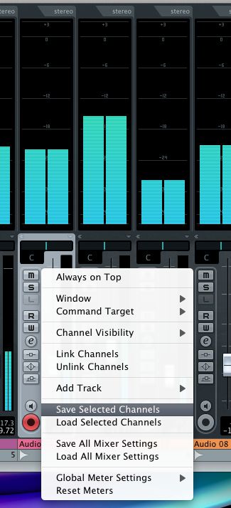 Saving a channel strip setting