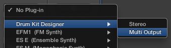 Select the Multi Out instance of Drum Kit Designer.
