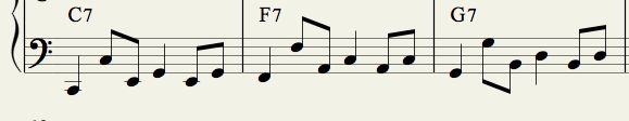 Bass Pattern 3: Arpeggiated Chord Line alternating Quarter and Swung Eighth Notes.
