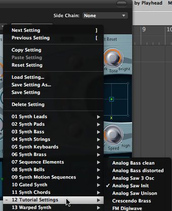 The ES2 Preset Selection menu