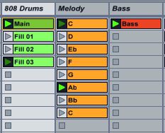 On the track “808 Drums” we can see our setup, one main drum pattern and three fills.