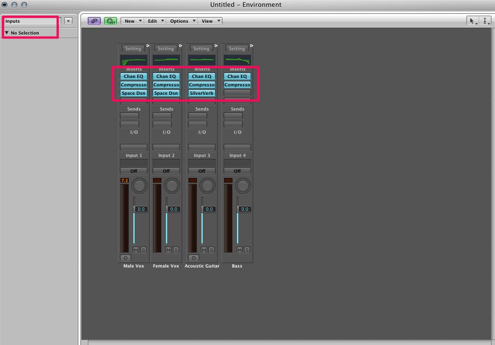 Pic 11. Plug-ins inserted on the channel strips.