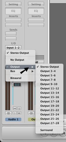 Change the Output selector of a channel strip