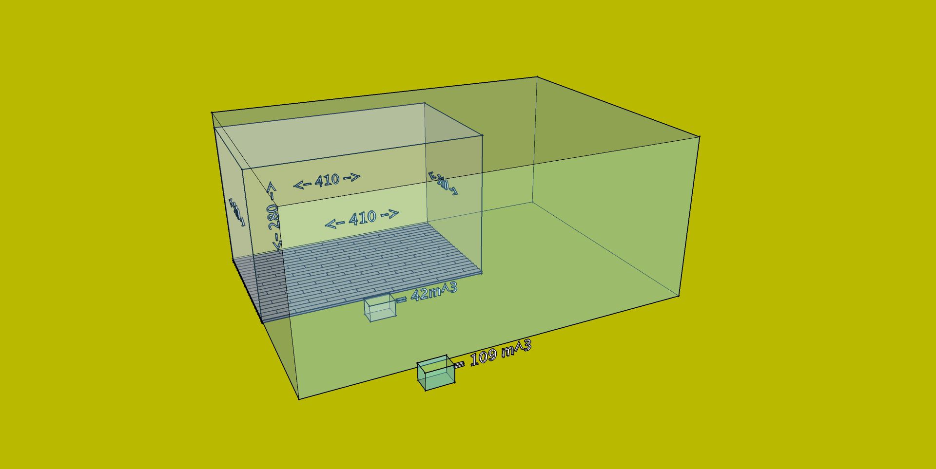 Fig 5: Comparing volumes of  a small and a theoretically ideal room.