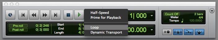 Choose ‘Loop’ by right-clicking the Play button