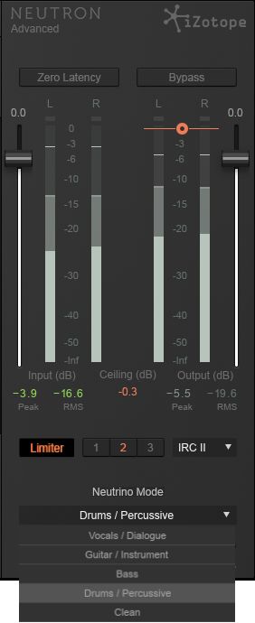 Fig 3 The output section in Neutron, with (top-to-bottom), the metering, output Limiter, and Neutrino options